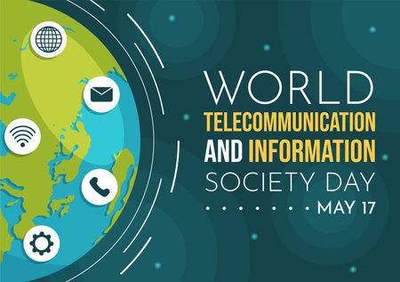 World Telecommunication and Information Society Day on May 17 Illustration with Communications Network Across Earth Globe in Hand Drawn Templatesのイラスト素材