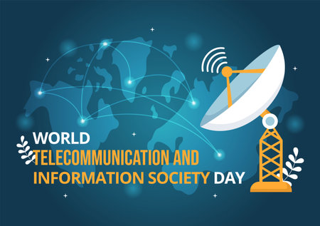 World Telecommunication and Information Society Day on May 17 Illustration with Communications Network Across Earth Globe in Hand Drawn Templatesのイラスト素材