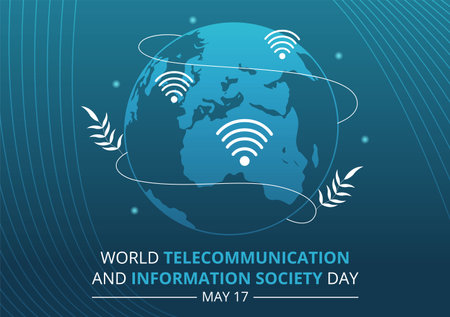 World Telecommunication and Information Society Day on May 17 Illustration with Communications Network Across Earth Globe in Hand Drawn Templatesのイラスト素材