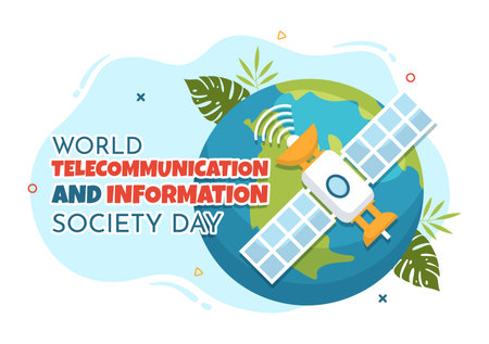 World Telecommunication and Information Society Day on May 17 Illustration with Communications Network Across Earth Globe in Hand Drawn Templatesのイラスト素材