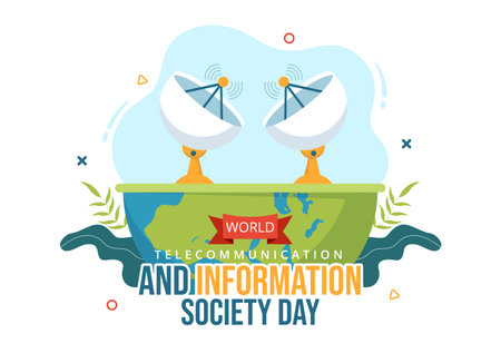 World Telecommunication and Information Society Day on May 17 Illustration with Communications Network Across Earth Globe in Hand Drawn Templatesのイラスト素材