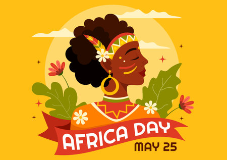 Happy Africa Day on 25 May Illustration with Culture African Tribal Figures in Flat Cartoon Hand Drawn for Web Banner or Landing Page Templatesのイラスト素材