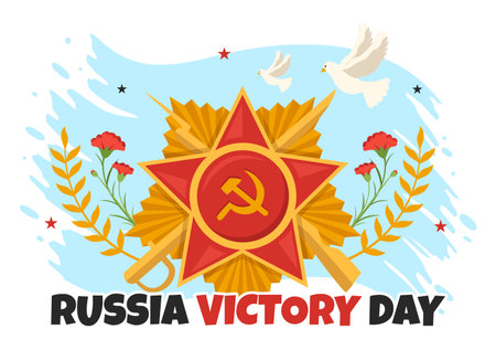 Russian Victory Day on May 9 Illustration with Medal Star Of The Hero and Great Patriotic War in Flat Cartoon Hand Drawn for Landing Page Templatesのイラスト素材