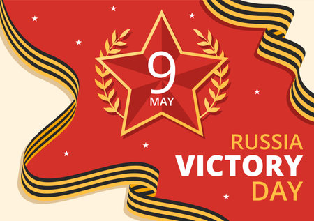 Russian Victory Day on May 9 Illustration with Medal Star Of The Hero and Great Patriotic War in Flat Cartoon Hand Drawn for Landing Page Templatesのイラスト素材