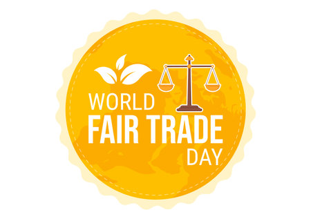 World Fair Trade Day Illustration with Scales Digitally, Climate Justice and Planet Economic in Flat Cartoon Hand Drawn for Landing Page Templatesのイラスト素材