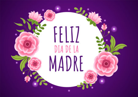 Feliz DÃ­a De La Madre Illustration with Celebrating Happy Mother Day and Cute Kids in Flat Cartoon Hand Drawn for Web Banner or Landing Page Templatesのイラスト素材
