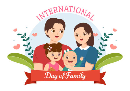 International Day of Family Illustration with Kids, Father and Mother for Web Banner or Landing Page in Flat Cartoon Hand Drawn Templatesのイラスト素材