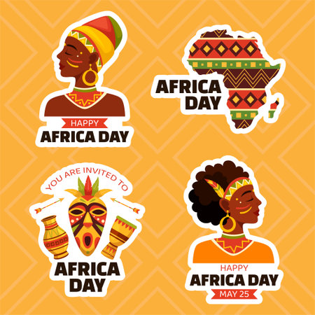 Happy Africa Day Label Flat Cartoon Hand Drawn Templates Background Illustrationのイラスト素材