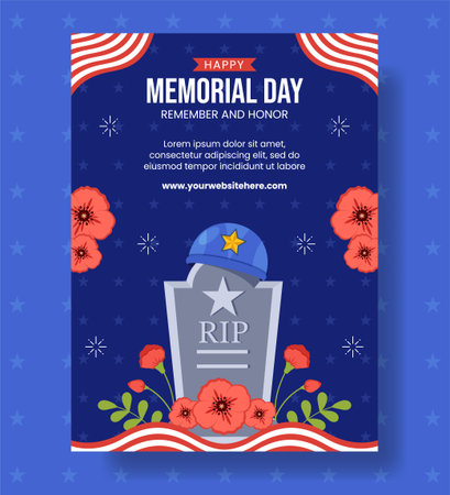 Memorial Day Vertical Poster Flat Cartoon Hand Drawn Templates Background Illustrationのイラスト素材