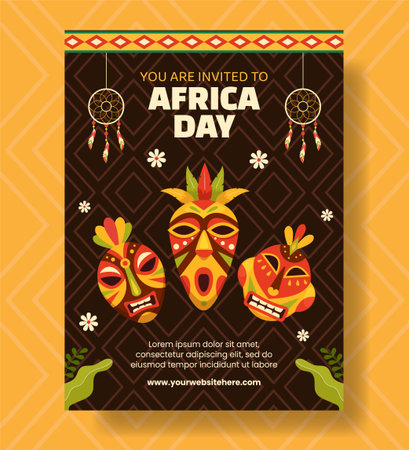 Happy Africa Day Vertical Poster Flat Cartoon Hand Drawn Templates Background Illustrationのイラスト素材