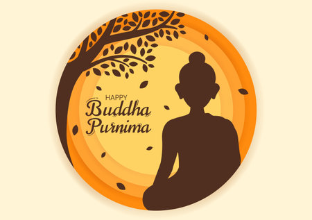 Happy Buddha Purnima Illustration with Vesak Day or Indian Festival to Spiritual in Flat Cartoon Hand Drawn for Web Banner or Landing Page Templatesのイラスト素材