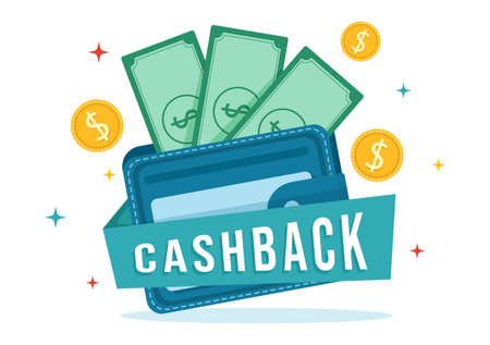 Cashback Illustration with Financial Payment to Money Cash Back Service for a Buyer in Flat Cartoon Hand Drawn for Landing Page Templatesのイラスト素材