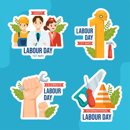 Happy Labor Day Label Flat Cartoon Hand Drawn Templates Background Illustrationのイラスト素材