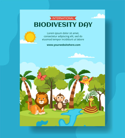 World Biodiversity Day Vertical Poster Flat Cartoon Hand Drawn Templates Background Illustrationのイラスト素材