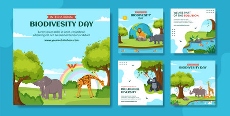 World Biodiversity Day Social Media Post Flat Cartoon Hand Drawn Templates Background Illustrationのイラスト素材