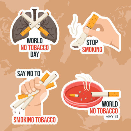 World No Tobacco Day Label Flat Cartoon Hand Drawn Templates Background Illustrationのイラスト素材
