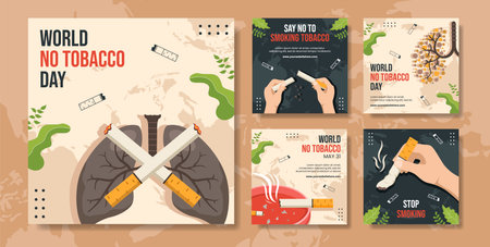 World No Tobacco Day Social Media Post Flat Cartoon Hand Drawn Templates Background Illustrationのイラスト素材