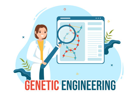 Genetic Engineering and DNA Modifications Illustration with Genetics Research or Experiment Scientists in Flat Cartoon Hand Drawn Templatesのイラスト素材