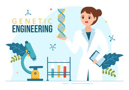 Genetic Engineering and DNA Modifications Illustration with Genetics Research or Experiment Scientists in Flat Cartoon Hand Drawn Templatesのイラスト素材