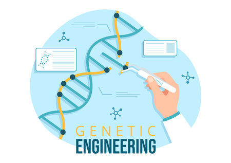 Genetic Engineering and DNA Modifications Illustration with Genetics Research or Experiment Scientists in Flat Cartoon Hand Drawn Templatesのイラスト素材