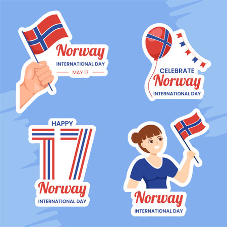 Norway National Day Label Flat Cartoon Hand Drawn Templates Background Illustrationのイラスト素材
