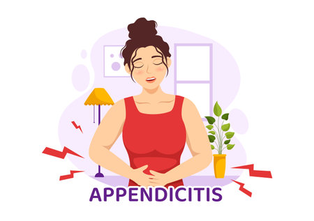 Appendicitis Illustration with Inflammation of the Appendix and Stomach Treatment in Healthcare Flat Cartoon Hand Drawn for Landing Page Templatesのイラスト素材