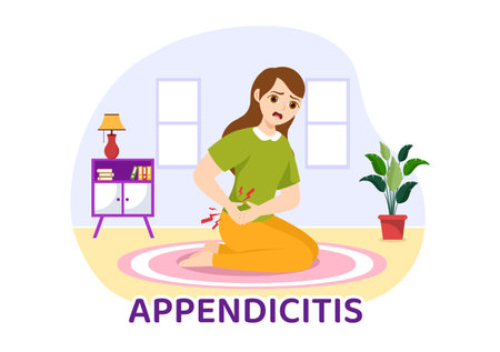 Appendicitis Illustration with Inflammation of the Appendix and Stomach Treatment in Healthcare Flat Cartoon Hand Drawn for Landing Page Templatesのイラスト素材