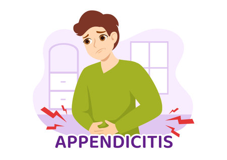 Appendicitis Illustration with Inflammation of the Appendix and Stomach Treatment in Healthcare Flat Cartoon Hand Drawn for Landing Page Templatesのイラスト素材