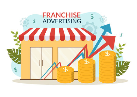 Franchise Advertising Illustration with Business and Finance to Promoting Successful Brand or Marketing in Cartoon Hand Drawn Landing Page Templatesのイラスト素材
