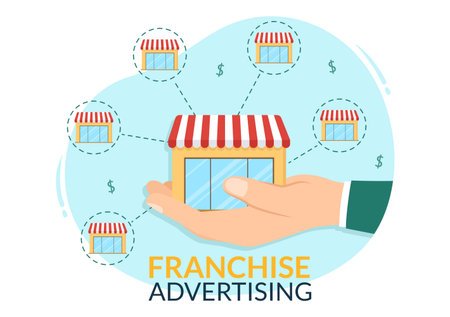 Franchise Advertising Illustration with Business and Finance to Promoting Successful Brand or Marketing in Cartoon Hand Drawn Landing Page Templatesのイラスト素材
