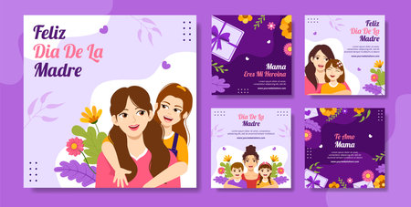 Feliz Dia De La Madre Social Media Post Flat Cartoon Hand Drawn Templates Background Illustrationのイラスト素材