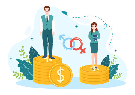 Sexism Illustration with Gender Inequality Between Men and Women in Workplace or Social in Stop Discrimination Cartoon Hand Drawn Templatesのイラスト素材