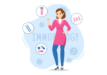 Immunology Illustration with People Immune Protection System Helping to Get Rid of Infections and Harmful Bacteria in Cartoon Hand Drawn Templatesのイラスト素材