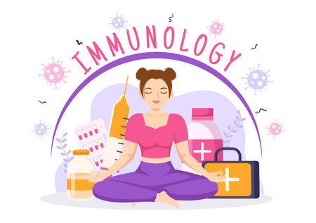 Immunology Illustration with People Immune Protection System Helping to Get Rid of Infections and Harmful Bacteria in Cartoon Hand Drawn Templatesのイラスト素材