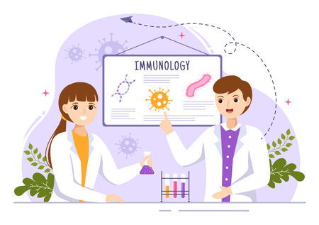 Immunology Illustration with People Immune Protection System Helping to Get Rid of Infections and Harmful Bacteria in Cartoon Hand Drawn Templatesのイラスト素材