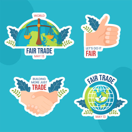 World Fair Trade Day Label Flat Cartoon Hand Drawn Templates Background Illustrationのイラスト素材