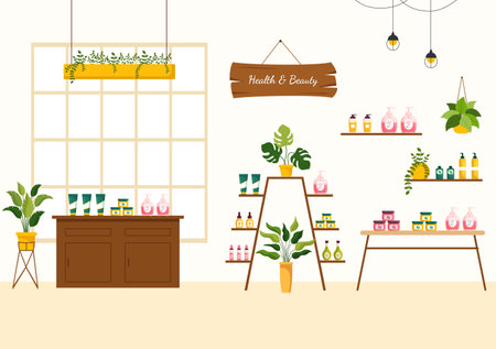 Beauty and Health Illustration with Natural Cosmetics and Eco Products for Problematic Skin or Treatment Face in Women Cartoon Hand Drawn Templatesのイラスト素材