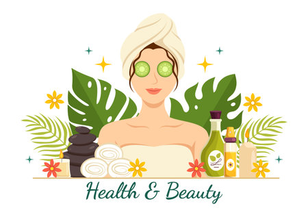 Beauty and Health Illustration with Natural Cosmetics and Eco Products for Problematic Skin or Treatment Face in Women Cartoon Hand Drawn Templatesのイラスト素材