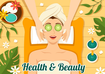 Beauty and Health Illustration with Natural Cosmetics and Eco Products for Problematic Skin or Treatment Face in Women Cartoon Hand Drawn Templatesのイラスト素材