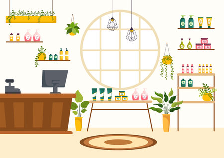 Beauty and Health Illustration with Natural Cosmetics and Eco Products for Problematic Skin or Treatment Face in Women Cartoon Hand Drawn Templatesのイラスト素材