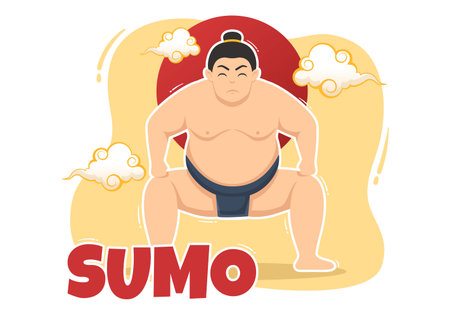 Sumo Wrestler Illustration with Fighting Japanese Traditional Martial Art and Sport Activity in Flat Cartoon Hand Drawn Landing Page Templatesのイラスト素材
