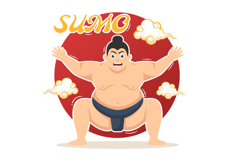 Sumo Wrestler Illustration with Fighting Japanese Traditional Martial Art and Sport Activity in Flat Cartoon Hand Drawn Landing Page Templatesのイラスト素材
