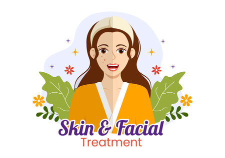 Facial and Skin Treatment Illustration with Women Skin Care, Anti Age Procedure, Massage or SPA Wellness in Flat Cartoon Hand Drawn Templatesのイラスト素材