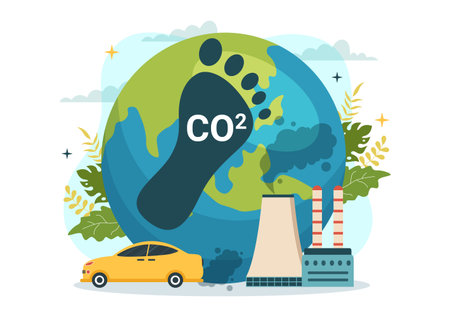 Carbon Dioxide or CO2 Illustration to Save Planet Earth from Climate Change as a Result of Factory and Vehicle Pollution in Hand Drawn Templatesのイラスト素材