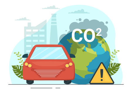 Carbon Dioxide or CO2 Illustration to Save Planet Earth from Climate Change as a Result of Factory and Vehicle Pollution in Hand Drawn Templatesのイラスト素材