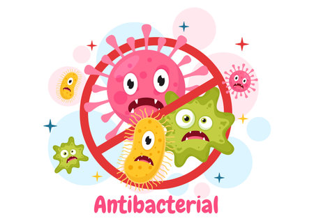 Antibacterial Illustration with Washing Hands, Virus Infection and Microbes Bacterias Control in Hygiene Healthcare Flat Cartoon Hand Drawn Templatesのイラスト素材