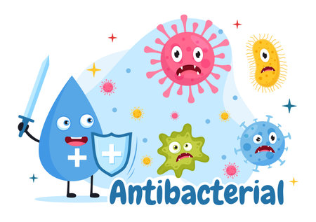 Antibacterial Illustration with Washing Hands, Virus Infection and Microbes Bacterias Control in Hygiene Healthcare Flat Cartoon Hand Drawn Templatesのイラスト素材