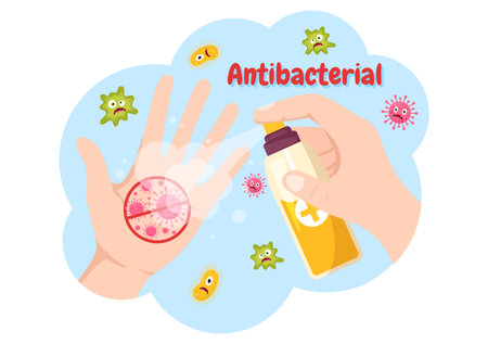 Antibacterial Illustration with Washing Hands, Virus Infection and Microbes Bacterias Control in Hygiene Healthcare Flat Cartoon Hand Drawn Templatesのイラスト素材