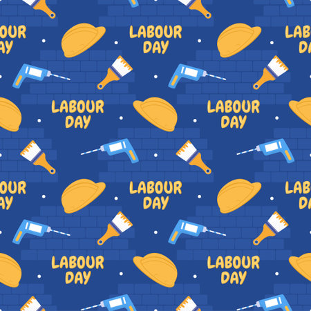 Happy Labor Day Seamless Pattern Design Illustration with Different Professions in Element Template Hand Drawnのイラスト素材