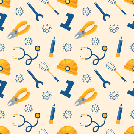 Happy Labor Day Seamless Pattern Design Illustration with Different Professions in Element Template Hand Drawnのイラスト素材